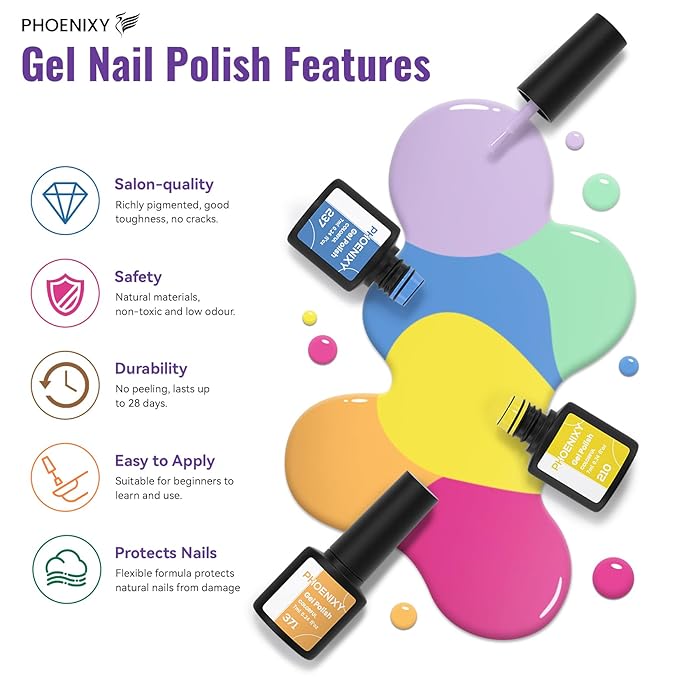 phoenixy 63 Pcs Gel Nail Polish Kit with U V light and Drill 50 Pcs Gel Polish with 5 Pcs Base Top Coat Manicure Starter Nail Polish Set Christmas Gifts for Women ST9017
