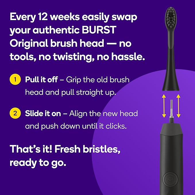 BURST Genuine Replacement Heads for Original Sonic Electric Toothbrush (Black/3 Pack) | Ultra Soft Bristles for a Deep Clean | Stain &amp Plaque Removal