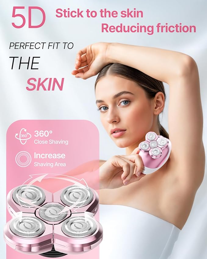 Electric Razors for Women 5-in-1 Rechargeable Body Shaver - Waterproof Wet Dry Hair Remover - Trimmer for Lady Face Underarms BikiniLipsarms Legs