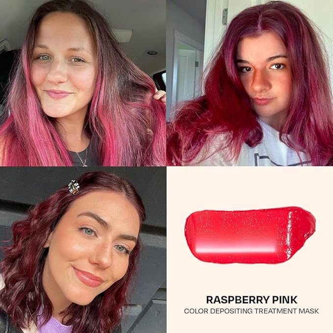 Overtone Semi Permanent Hair Color Conditioner Raspberry Pink 8 oz Nourishing Damage-Free Color Depositing Mask for All Hair Types with Shea Butter &amp Coconut Oil Vegan &amp Cruelty-Free
