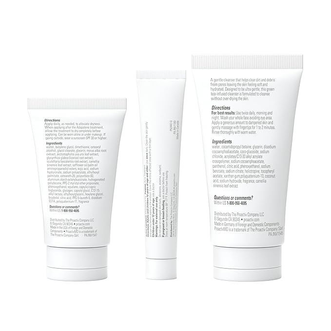 Proactiv MD 3-Step Routine Ultra-Gentle Face Cleanser 0.1% Adapalene Gel Treatment Ultra-Hydrating Moisturizer 30-Day Acne Treatment Kit