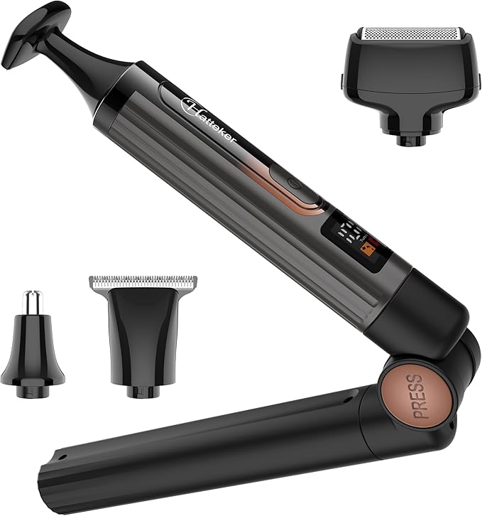 Hatteker Upgraded Mens Electric Back Shaver Body Grooming kit Body Trimmer FacialArmChin Beard Trimmer Cordless Hair Clipper with Adjustable Extension Handel Waterproof LED Display