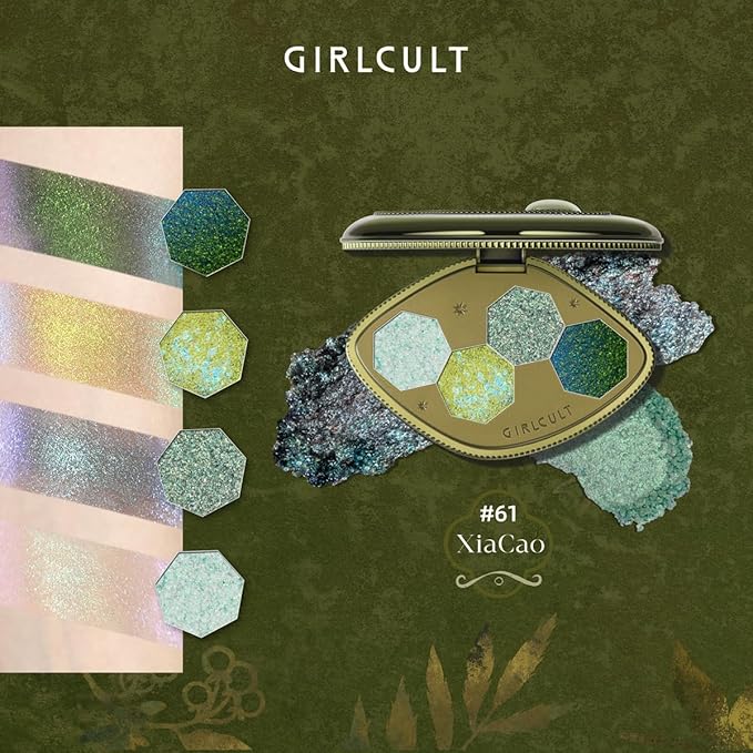 GIRLCULT 4-Color Sparkle Eyeshadow Palette ? All Shimmer Blue Green Eyeshadow Quad Highly Pigmented Glitter Finish Long-Lasting &amp Blendable Cool Toned Eye Makeup for Daily or Party Looks #61