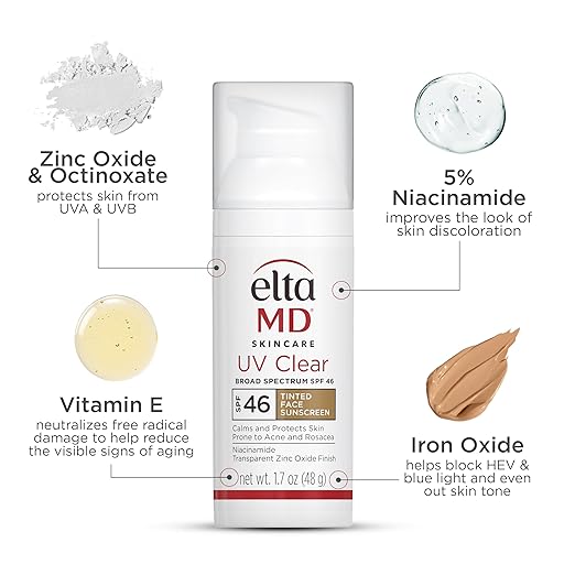 EltaMD UV Clear Tinted Face Sunscreen SPF 46 Oil- Free with Zinc Oxide Dermatologist Recommended
