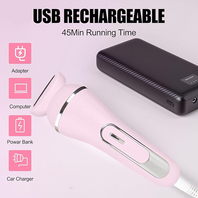 3.0 Women Face Epilator 7-in-1 Rechargeable Facial Hair Remover with LED Battery Display Facial Shaver for Face Eyebrow Nose Trimmer (Pink)