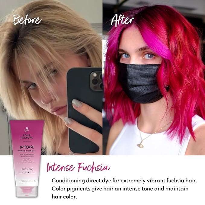 Four Reasons Color Mask INTENSE- Fuchsia ? (27 Colors) Intensive Toning Treatment - Color Depositing Conditioner ? Semi Permanent Hair Dye for Lightened and Colored Hair? 100% Vegan 6.76 fl oz