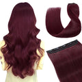 Hairro Clip in Hair Extensions Real Human Hair 14 Inch Clip in Thin Remy Hairpieces Burgundy Short Straight Standard Weft One Piece 5 Clips 45g for Women#99J Wine Red