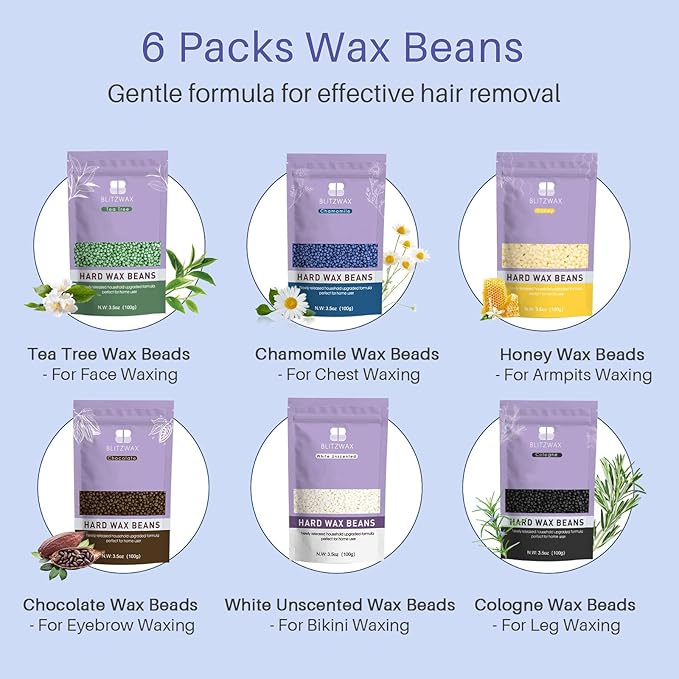 BLITZWAX Brazilian and Bikini Waxing Kit for Men Hard Wax Warmer for Face Legs and Body At Home Hair Removal Kit Beginner Friendly Quick Heating 30 Nose Wax Sticks