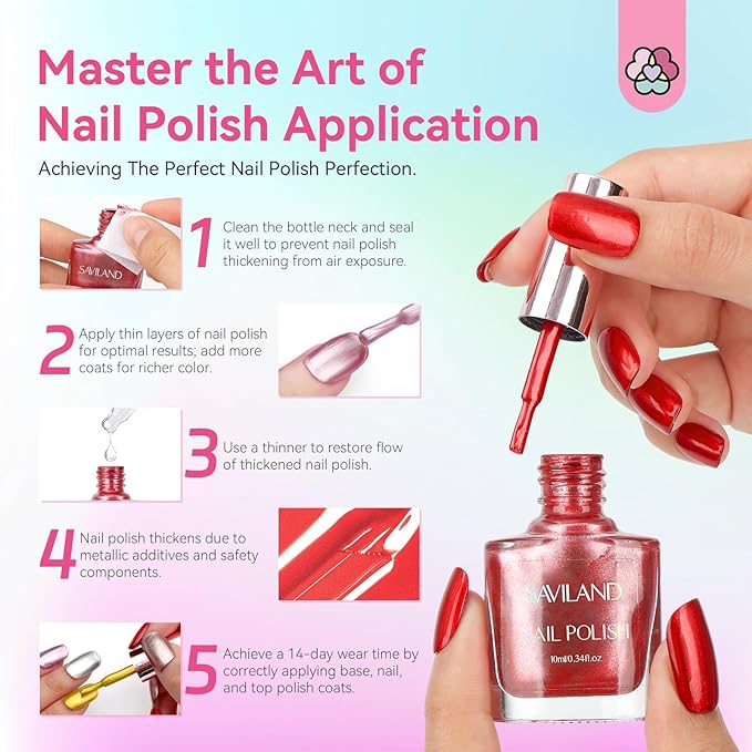 SAVILAND Quick Dry Nail Polish Set Christmas: Chrome Metallic Holographic Nails Polish Kit Gold Sliver Air Dry 14 Pcs Regular Nail Polish with Base and Top Coat DIY Art Salon Home Gift for Women