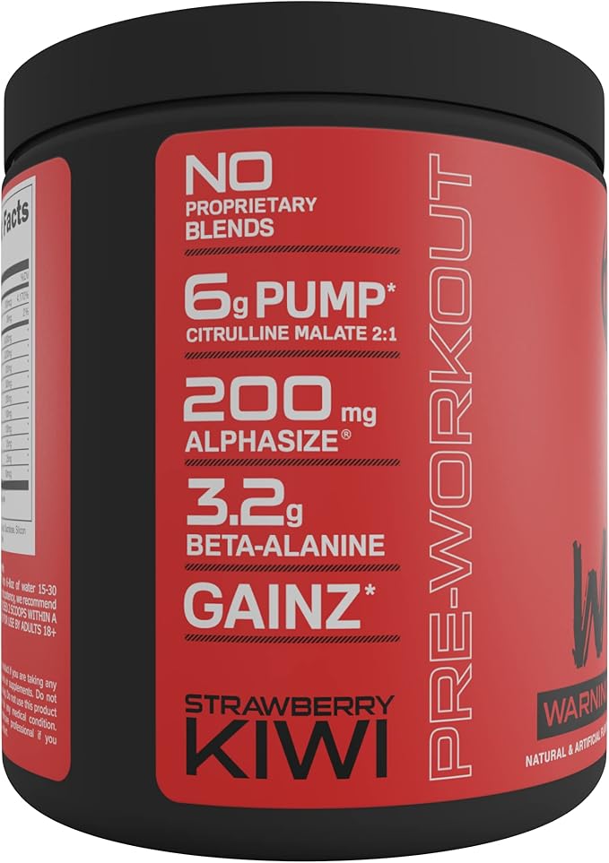 Bucked Up - Woke - HIGH STIM Pre Workout - Best Tasting - Focus Nootropic Pump Strength and Growth 30 Servings (Strawberry Kiwi)