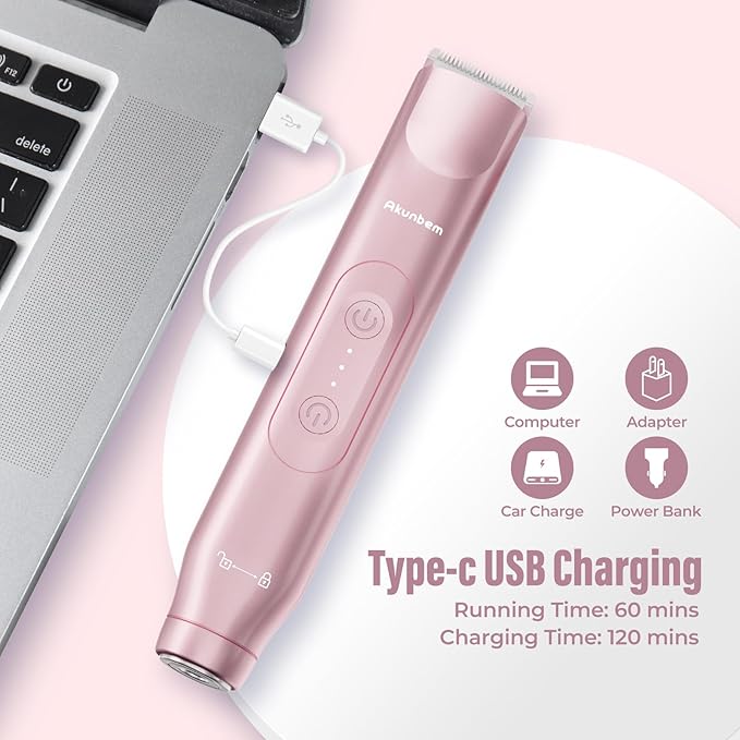 Bikini Trimmer for Women - 2 in 1 Electric Razors for Women - Dual Head Electric Shaver - IPX7 Waterproof Wet &amp Dry Use Body Hair Trimmer and Facial Hair Remover for Bikini Underarm Leg Arm