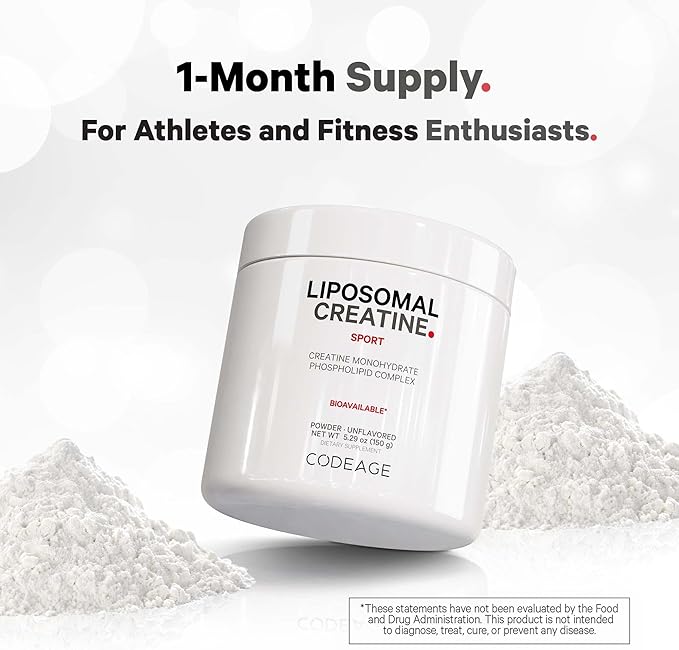 Codeage Liposomal Creatine Powder Supplement Pure Creatine Monohydrate 5000mg Pre Workout &amp Post Workouts - Unflavored Creatine Micronized Creatine Powder - Creatinine for Sports - 30 Servings