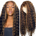 Ombr? Lace Front Wig Human Hair 4/27 Honey Blonde Highlight Curly Lace Front Wig Human Hair 13x4 Hd Lace Frontal Wigs 180% Density Deep Wave Frontal Wig 26 Inch
