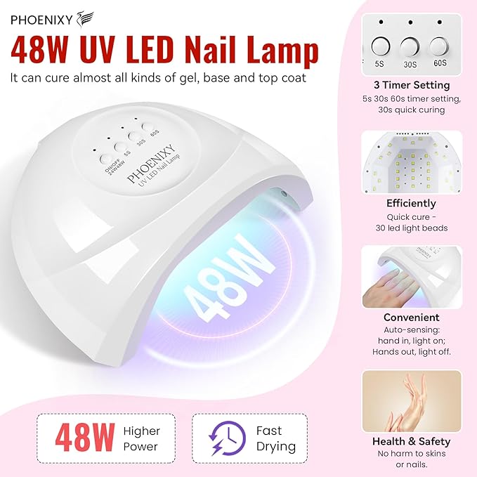 PHOENIXY 71 Pcs Gel Nail Polish Kit with U V Light 55 Colours Gel Polish with 5 Pcs Base Top Coat Manicure Starter Nail Polish Set Christmas Gifts for Women ST9018