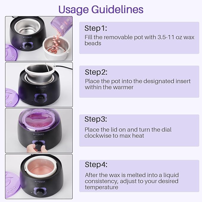 BLITZWAX Brazilian and Bikini Wax Pot for Women Hard Waxing Warmer for Face Legs and Body At Home Hair Removal Machine Beginner Friendly Digital Fast Heating 16oz Capacity