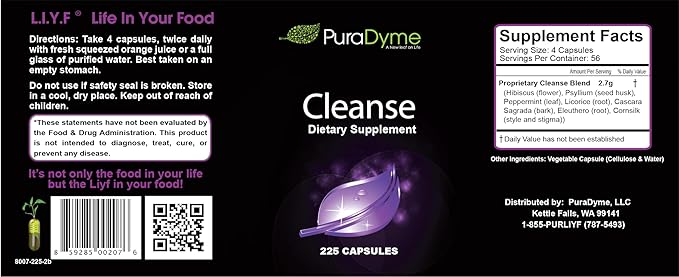 Puradyme Herbal Colon Cleanse and Detox Dietary Supplement - 225 Capsules. By Lou Corona
