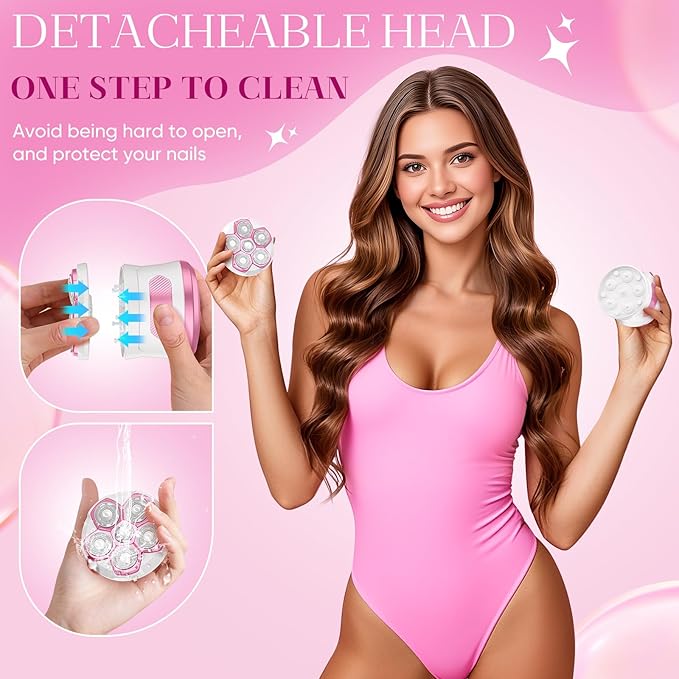 Electric Razors for Women - Flawless Women's Electric Body Shaver Waterproof Wet Dry Hair Remover with Detachable Head Easy to Hold with Anti-Slip Strips Cherry
