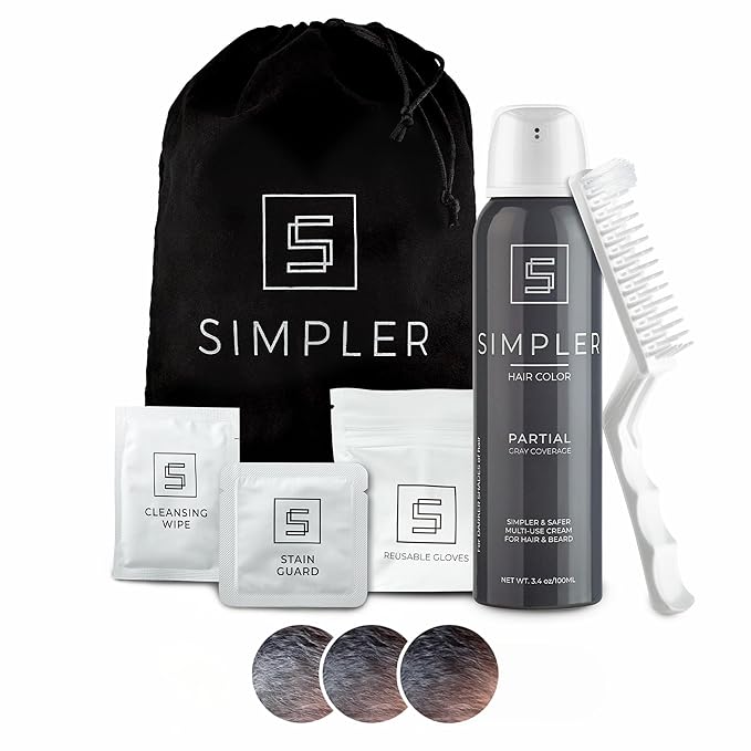 Simpler Partial Coverage Men's Hair Color Color Box - Permanent Beard and Mustache Dye - Ammonia-Free Beard Hair Dye ? Fast Gray Blending ? Salt &amp Pepper Look - Darker Shades