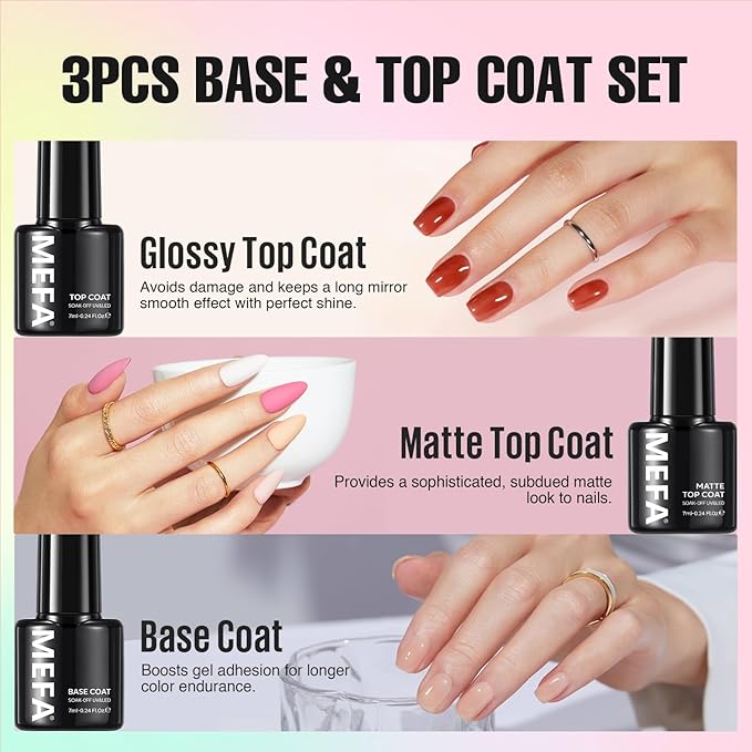 MEFA 56 Pcs Gel Nail Polish Kit with U V Light 32 Colors Hot Pink Colorful Gel Nail Kit Glitter nail Polish Set Nail Art Decorations Manicure Tools DIY Gifts