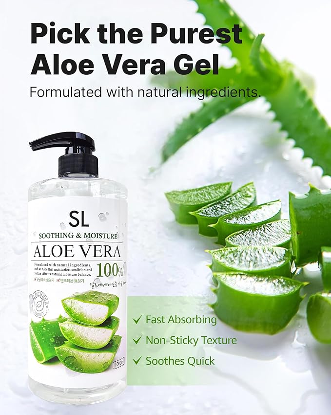 CUTIE MANGO Aloe Vera Soothing Gel 1000ml (35.27oz) | Quick Hydration &amp Moisturizing | Natural Aloe Vera | Face Hair Body After Shave Korean Daily Skincare All Skin Types Family Size (Made in Kore