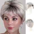 WIGYY Silver Grey Pixie Cut Wig for White Women Short Curly Synthetic Wig with Bangs Upgraded Glueless Cap Heat-Resistant Lightweight Wig for Older Women Daily Wear