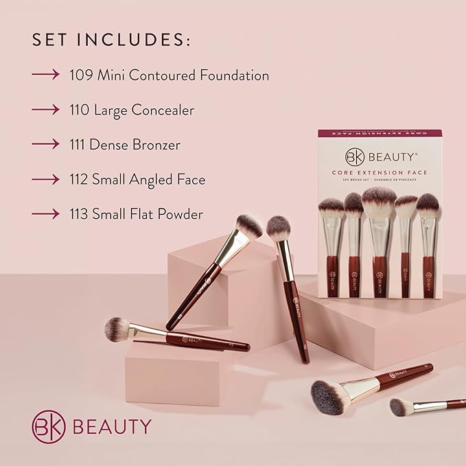BK BEAUTY - CORE LINE EXTENSION FACE SET (5PC) - Professional Makeup Brush Set for Liquid Cream &amp Powder | Premium Makeup Brushes for Flawless Application