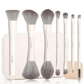 LULUCOLORS-Dual-Ended Makeup Brush Set with Sponge &amp Travel Case-13 Kinds of Multi-Functional Brushes for Face &amp Eyes ? Soft Bristles Easy Travel Brush Set (Cream White)