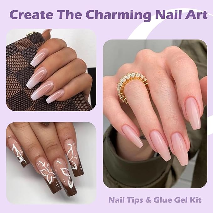 SAVILAND Gel Nail Kit with Drill: ALL-IN-1 Beginner Nail Kit 0.5Oz U V Nail Glue Gels Gel Nail X Kit with Lamp 500 Pcs Long Coffin Tips Nails Builder Kits Salon At Home Manicure Gift for Women