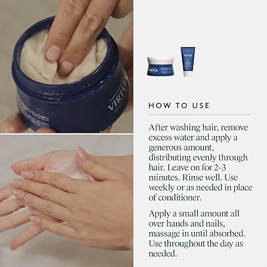 VIRTUE Hand and Hair Revival Duo with Restorative Hair Treatment Mask and Hand Cream Ulta-Nourishing Strengthens Hair and Protects Against Dry Skin