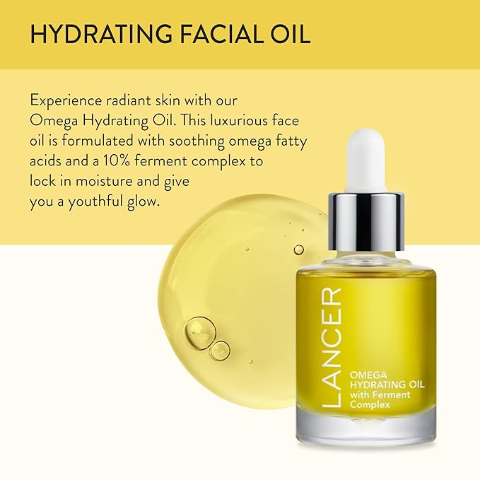 Lancer Skincare Omega Hydrating Oil with Ferment Complex Daily Facial-Oil Moisturizer Serum with Turmeric 1 Fluid Ounce