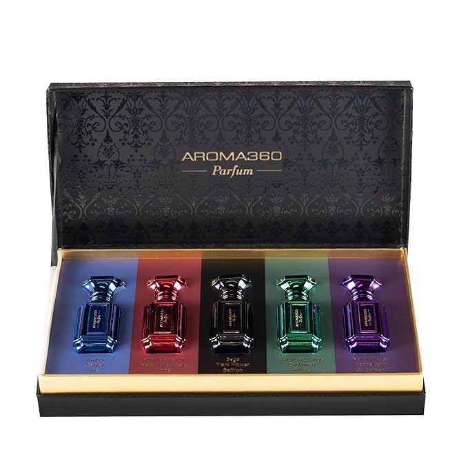 Aroma360 | Parfum Discovery Set | Set of 5 x10mL perfumes | Blue Red Green Black &amp Purple | Unisex Perfume Set