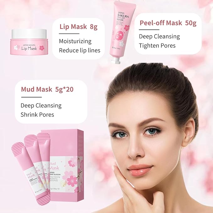 Japan Sakura Skin Care Set for Teen Girls - Evolvique Skin Care for Teens 10-12 - Skincare for Girls 10-12 - Skin Care Kit Gift Set for Women with CleanserSerumCream(One Size 8PCS Sakura Scent)