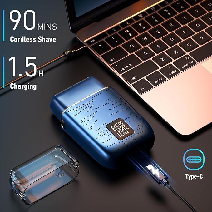 Electric Razor for Men Electric Shaver for Men Upgraded Foil Shaver with 3 Adjustable Speeds Type-C Rechargeable Close Shave Beard Trimmer IPX7 Waterproof Wet/Dry Travel Lock (Blue)
