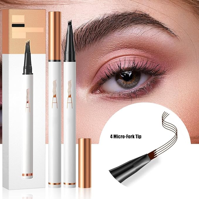 2 Pcs Microblading Eyebrow Pen Waterproof Microblading Eyebrow Pencil Eye Brow Pen with 4 Micro-Fork Tip Natural Makeup Long-Lasting Fine Stroke Magic Eyebrow Pencil Stay on All Day (Light Brown)