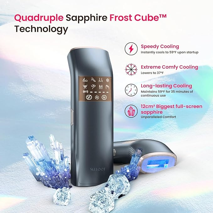 TRIPLE-Pulse IPL Laser Hair Removal 12cm² Sapphire 37°F Ice-Cooling Contact Lazer Hair Removal Device for Women and Men Permanent Hair Removal at Home for Body Face Bikini Trinity iGlow 10