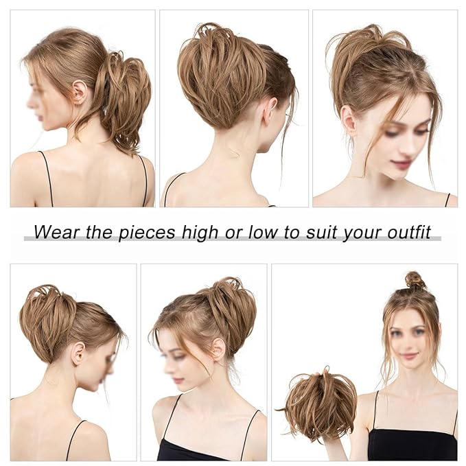 EARSHOT Hair Buns Hair Piece 1 Piece Ball Head Wig Ring Natural Fluffy Long Beard Curly Hair Ring Ponytail Braid Hair Extension Hair Wig Bag Bun Hair Accessories For Girls (Color : Copper auburn)