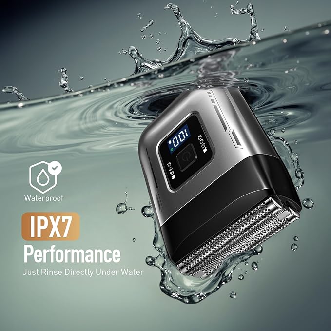 Cordless Foil Shaver for Men: High-Speed 6000RPM Dual Replacement Heads (Foil + Trimmer) USB-C Rechargeable IPX7 Waterproof &amp Battery Display