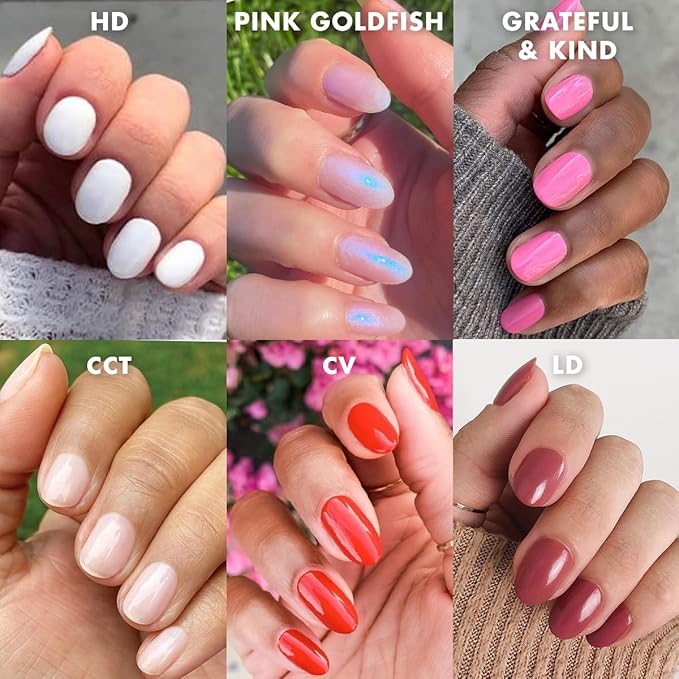 Olive &amp June Long Lasting Nail Polish Set | Includes 6 Chip-Resistant Shades (Pink Goldfish HD Grateful &amp Kind CCT LD CV) + Top Coat | Vegan Cruelty-Free | Salon-Quality at Home