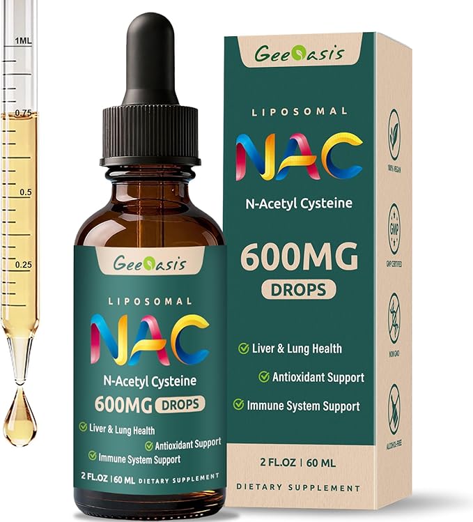 Liposomal Liquid NAC Supplement N-Acetyl Cysteine Drops N Acetyl Cysteine 600 mg with Quercetin &amp Zinc for Adults &amp Kids Liver &amp Lung Support Antioxidant Immune &amp Skin Health 2 Fl