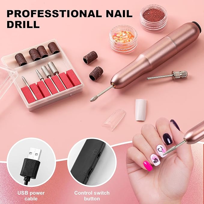 Professional Acrylic Nail Kit with UV Light Gel Polish Drill Art Tips &amp Decoration - DIY Nail Art Tool &amp Supplies