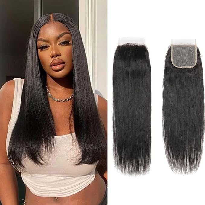 Lace Closure Straight Human Hair with HD Transparent Swiss LaceOiMiGO 5x5 Natural Black HD Lace Frontal Hair Pre Plucked &amp Bleached Knots(20Inch)