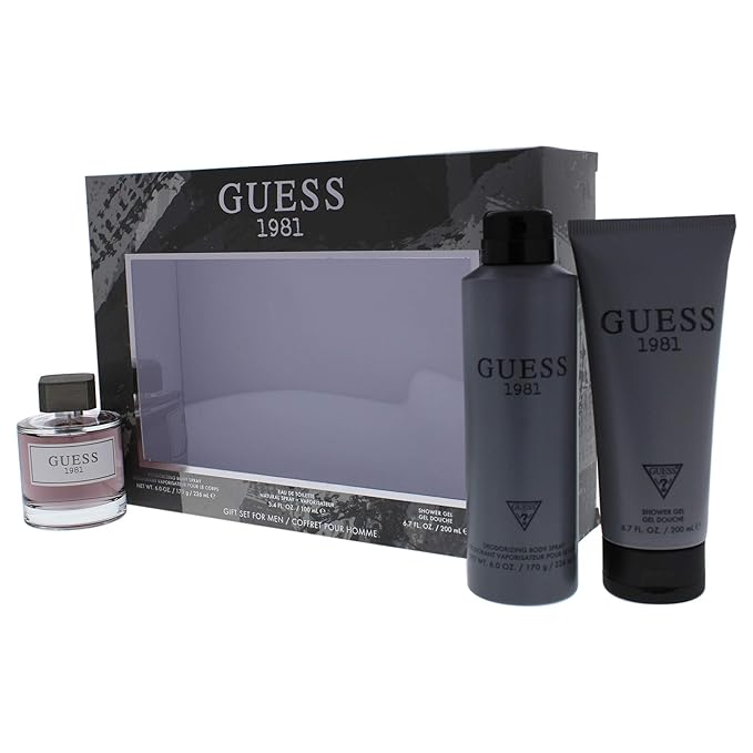 Guess 1981 for Men - 3 Pc Gift Set 3.4oz EDT Spray 6oz Deodorant Body Spray 6.7oz Shower Gel
