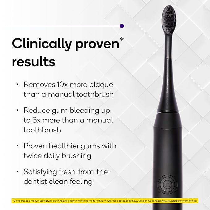 Burst Original Sonic Electric Toothbrush for Adults (Black) | Soft Bristle Deep Clean Stain &amp Plaque Removal | 3 Modes: Teeth Whitening Sensitive &amp Massage