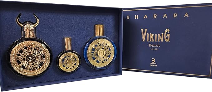 Bharara Viking Beirut Gift Set Parfum 3.4oz 100ml with mini 1.0oz/30ml and Body Lotion 6.0oz/180ml
