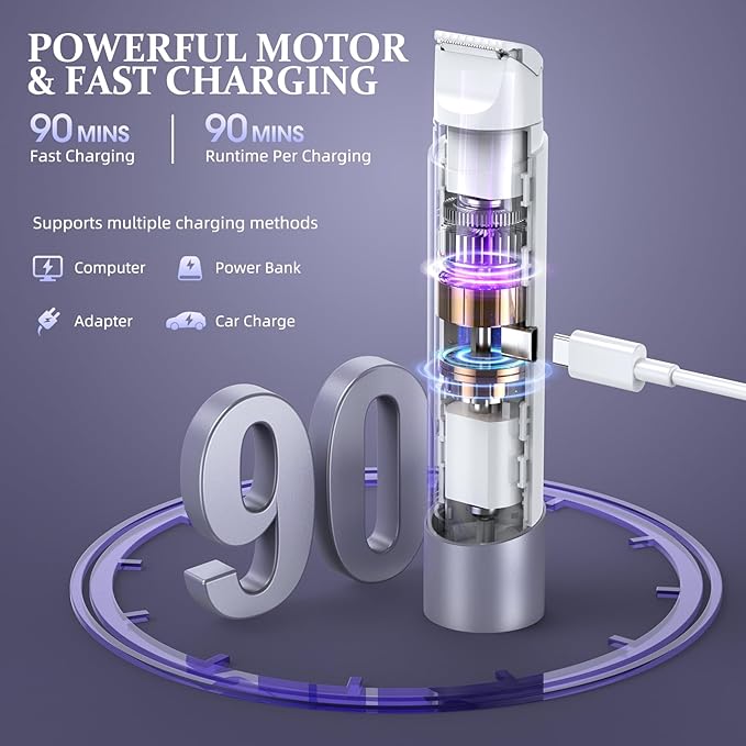 Bikini Trimmer for Women Dual Head Face Shaver Body Hair Trimmmer IPX7 Waterproof Womens Electric Razor for Legs Purple