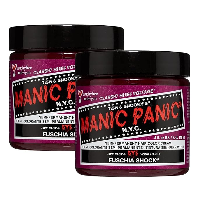 MANIC PANIC Classic Fuschia Shock Semi Permanent Hair Color - Dark Pink Hair Dye for Women &amp Men That Lasts 4-6 Weeks - Vegan Ammonia &amp Cruelty-Free - Create &amp Mix Custom Shades (2 Pack)
