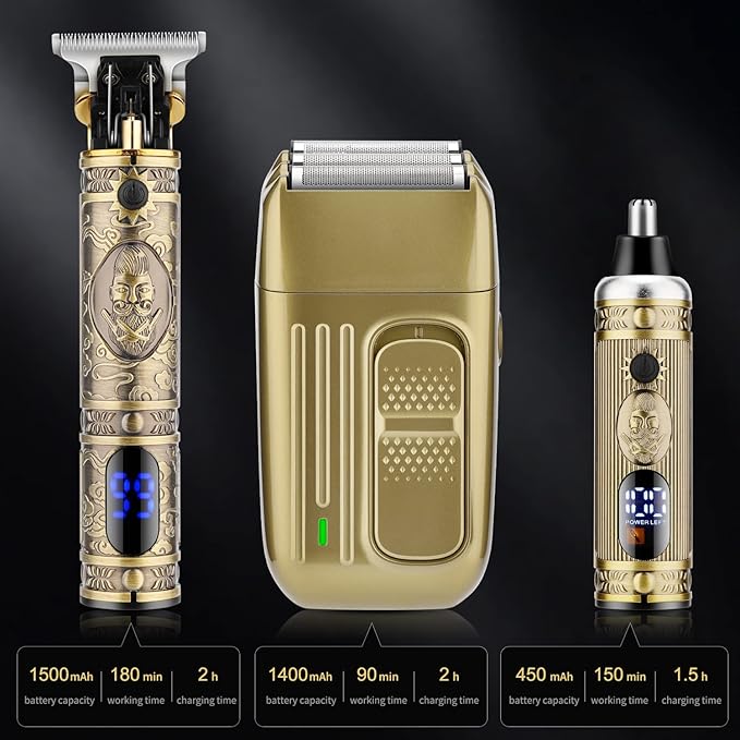 Karrte Men?™s Grooming Kit Professional Hair Clippers and Shaver for MenElectric Razor and Nose Trimmer SetBeard Trimmer with 3 Foil HeadGifts for Men