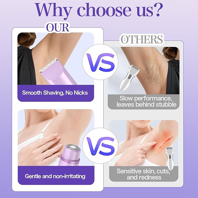 Bikini Trimmer for Women 2in1 High Power Epilators Hair Removal Waterproof Electric Razors Women's Electric Razor Pubic Hair Trimmer Shaver for Women for Ladies PubicFaceUnderarmsLegs(Purple)