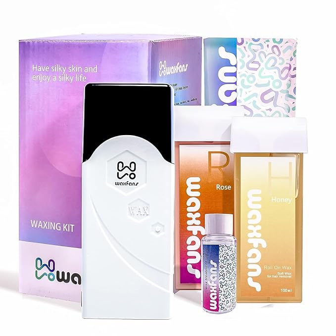 Waxfans Roll on Wax Kit Hair Removal Waxing Kit Wax Roller for Larger Areas of the Body Home Waxing Kit for Women and Men Sensitive Skin Friendly (Black)