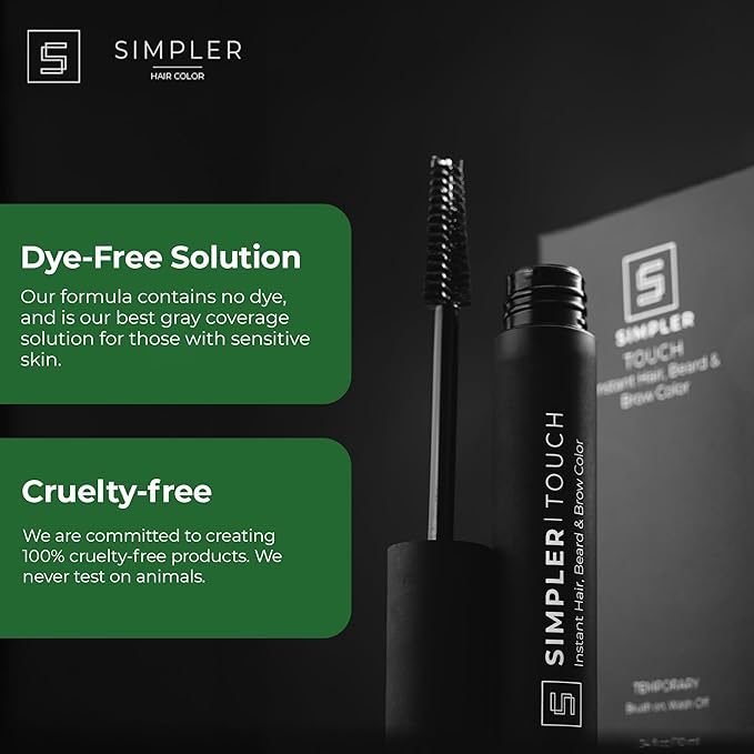 Simpler Hair Color Touch Up Temporary Beard Dye for Men for Gray Hair Coverage - Natural Clean Ingredients - Hypoallergenic Reusable Instant Beard Dye for Sensitive Skin (Dark Brown)